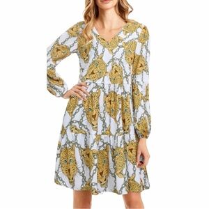 Enmain Women's Dress With Pockets Fierce Leopard and Chain Print Size Large